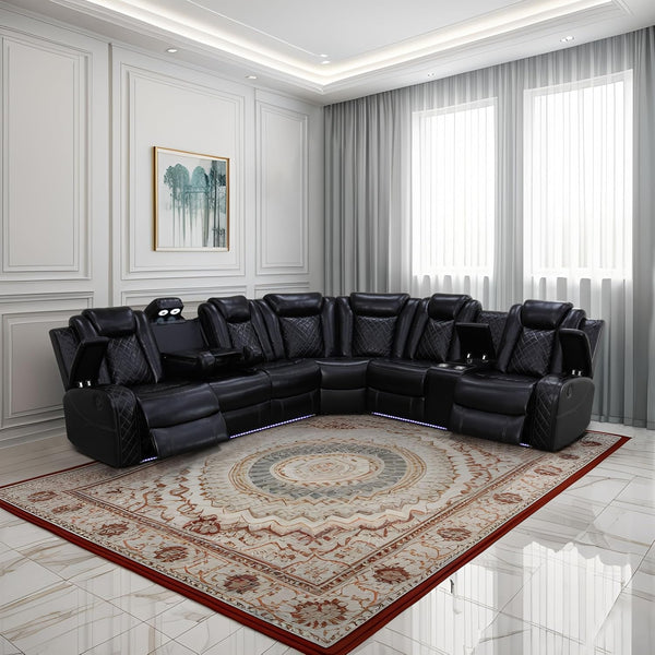 Power Recliner Sectional Sofa with LED Light & Storage Console