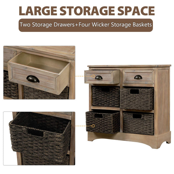 Farmhouse Storage Chest with 2 Drawers & 4 Wicker Baskets