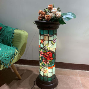 Rose Flower Tiffany Stained Glass Floor Lamp, 26"
