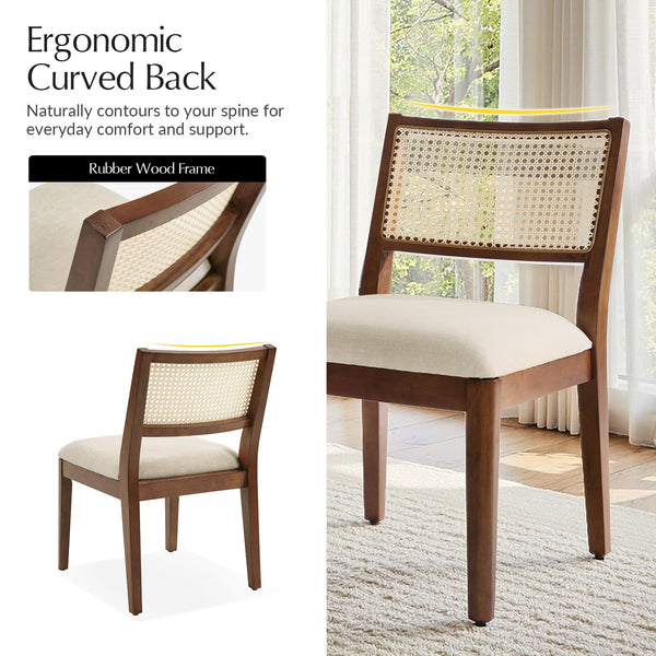 Rattan Dining Chairs with Cushioned Seat & Solid Wood Frame