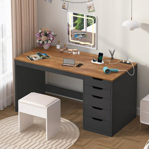 47-Inch Computer Desk with 5 Drawers & Power Outlets