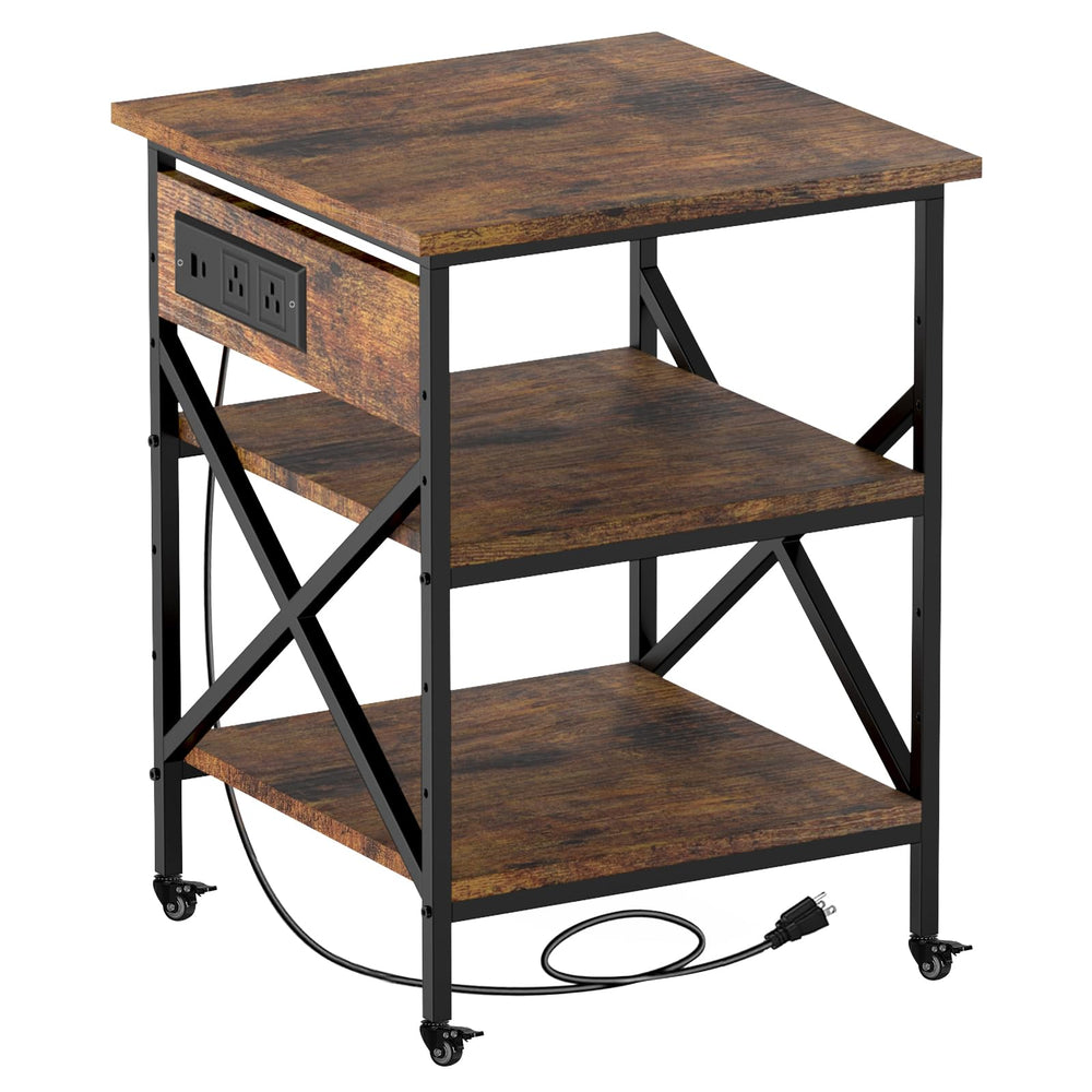 3-Tier Printer Stand with Power Outlet & Locking Casters