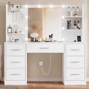 Vanity Desk with LED Mirror, Drawers & Charging Station