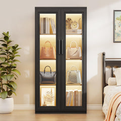 LED Display Cabinet with Glass Doors & 4 Shelves