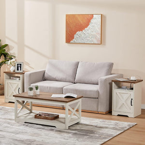 4-Piece Farmhouse Living Room Set – 98" TV Stand, Coffee Table & 2 End Tables