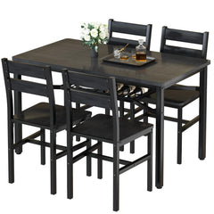 5-Piece Wood Dining Table Set with Storage Shelf