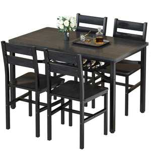 5-Piece Wood Dining Table Set with Storage Shelf
