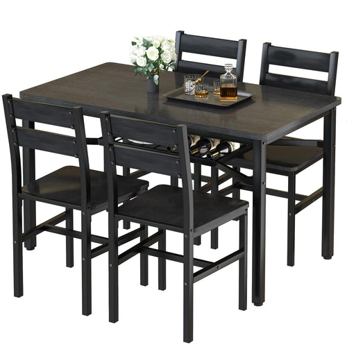 5-Piece Wood Dining Table Set with Storage Shelf