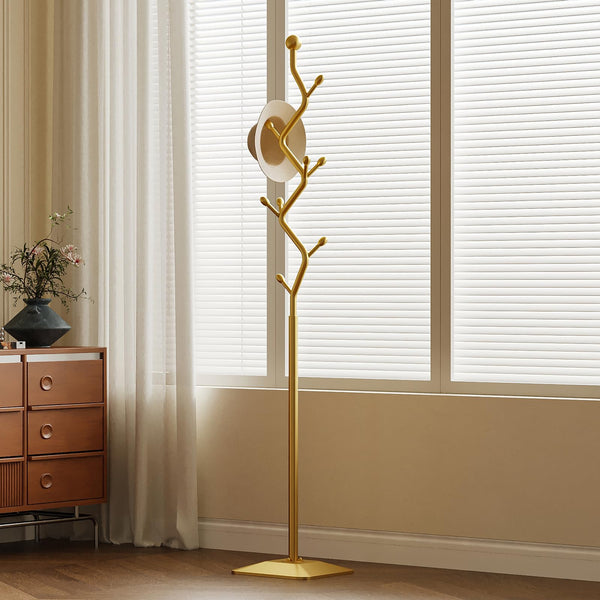 Metal Coat Rack Freestanding with 8 Hooks and Rectangular Base