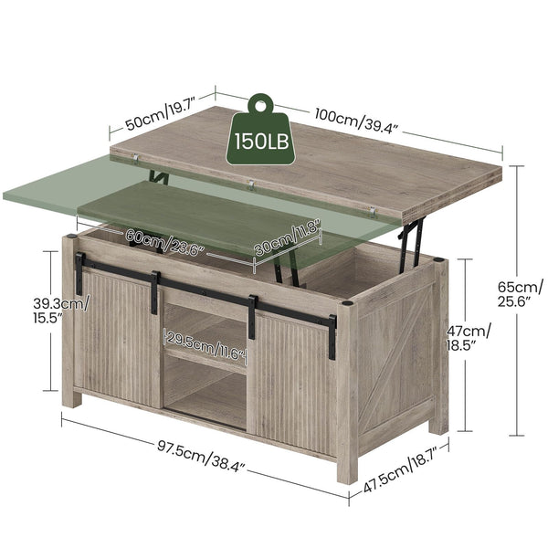 Lift Top Coffee Table with Hidden Storage | 4-in-1 Convertible Farmhouse Design