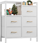 5-Drawer Fabric Dresser with 2-Tier Shelf