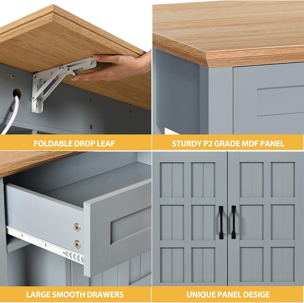 Rolling Kitchen Island with Drop Leaf & Power Outlet