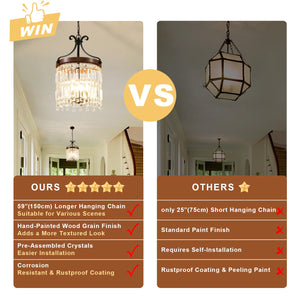 Small Crystal Chandelier 3-Light Farmhouse Pendant