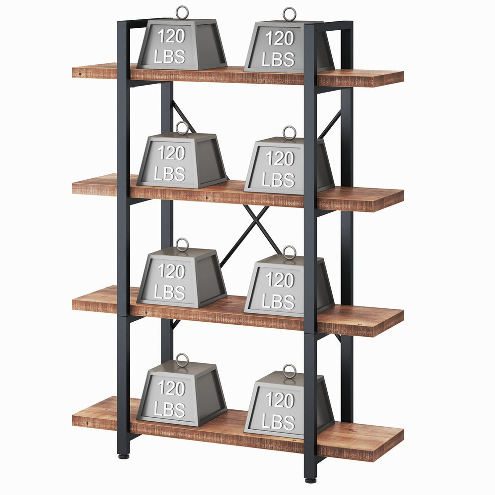 4-Tier Industrial Solid Wood Bookcase