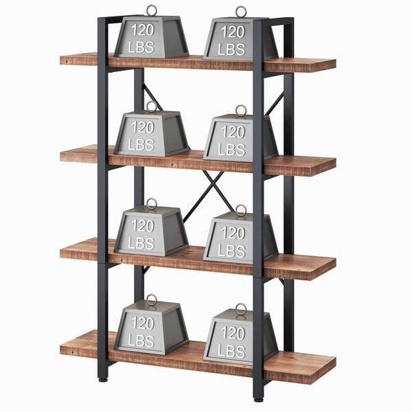 4-Tier Industrial Solid Wood Bookcase