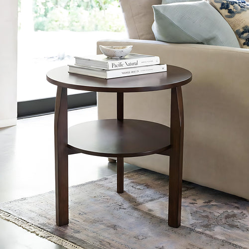 Round Side Table with 2-Tier Shelf