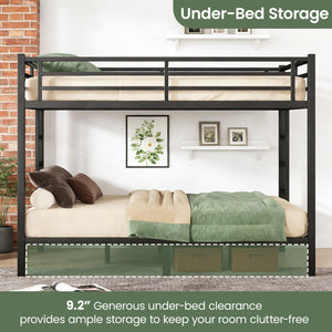 Queen Over Queen Bunk Bed – Heavy Duty Metal Frame with Guardrails & Ladders