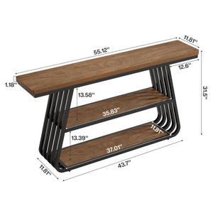55" 3-Tier Console Table with Iron Frame