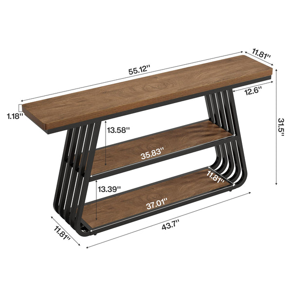 55" 3-Tier Console Table with Iron Frame