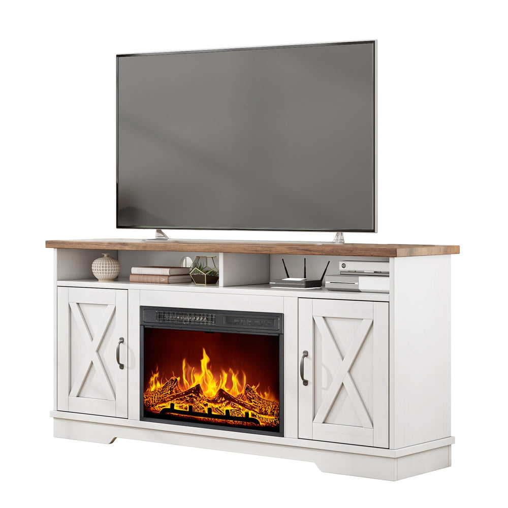 63" Farmhouse TV Stand with 26" Electric Fireplace