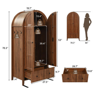 Armoire Wardrobe Closet with Drawer & Arched Doors — Walnut