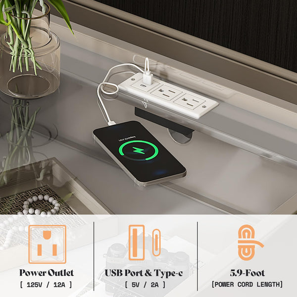 3-Piece Bedroom Dresser Set with LED Light & Nightstands with Charging Station