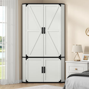 Corner Wardrobe Closet with Hanging Rod