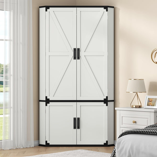 Corner Wardrobe Closet with Hanging Rod