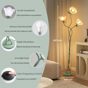 Vintage 3-Head Flower Floor Lamp