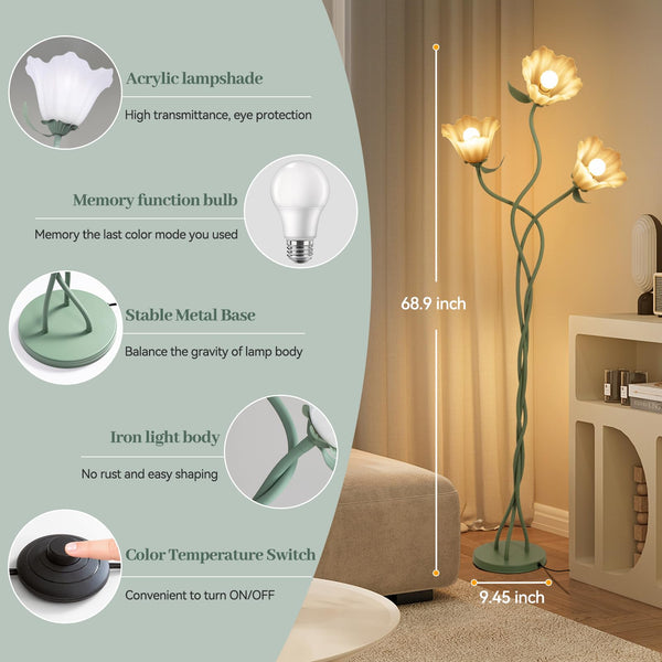 Vintage 3-Head Flower Floor Lamp