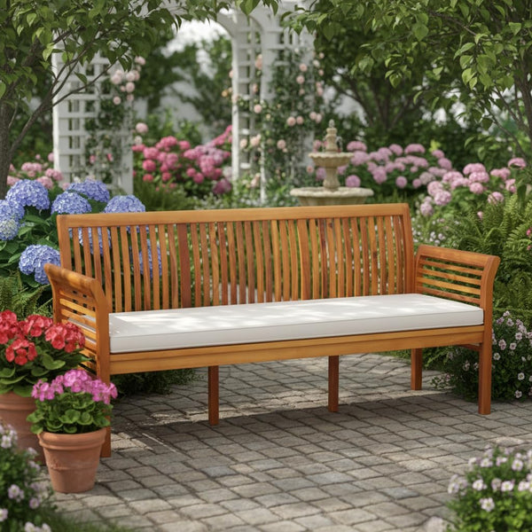 3-Seat Outdoor Acacia Wood Bench with Cushion