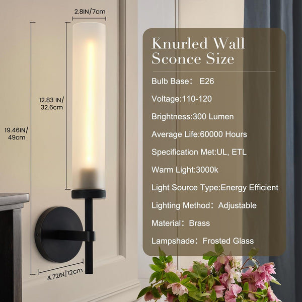 Hardwired Frosted Glass Black Wall Sconce
