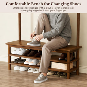3-in-1 Entryway Hall Tree with Bench and Shoe Storage