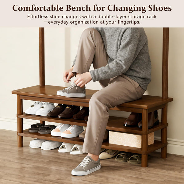 3-in-1 Entryway Hall Tree with Bench and Shoe Storage