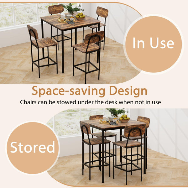 5-Piece Counter Height Dining Set with Bar Stools