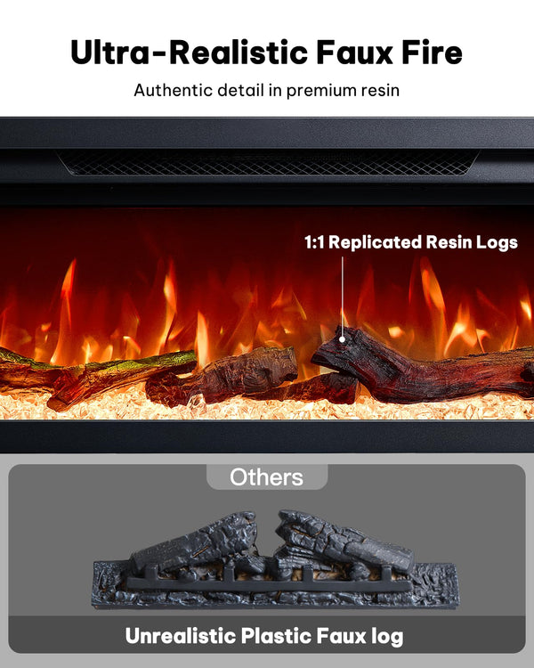 Triple-View Recessed Electric Fireplace Insert with Alexa & App Control