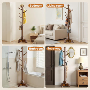Freestanding Wooden Coat Rack with 7 Hooks – 72" Hall Tree Stand