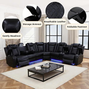 Power Reclining Sectional Sofa with LED & Wireless Charging