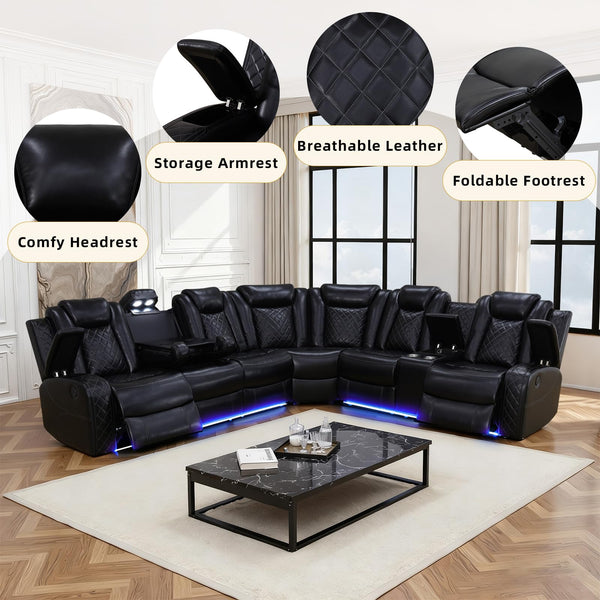 Power Reclining Sectional Sofa with LED & Wireless Charging