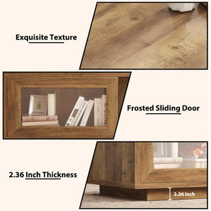 Rustic Wood Coffee Table with Sliding Door Storage