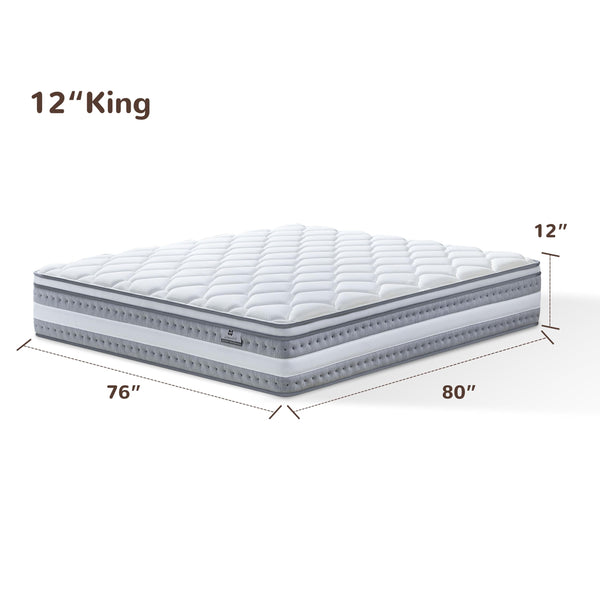King Size Hybrid Memory Foam Pocket Spring Mattress 12 Inch