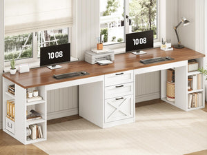 96.5" Two Person Desk with Drawers & Storage Shelves