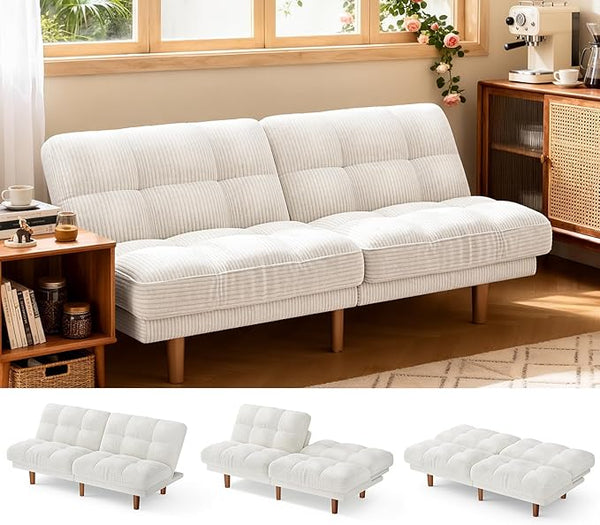 65" Convertible Futon Sofa Bed – Corduroy Fabric, Grey