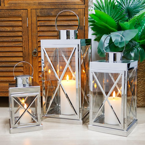 Stainless Steel Candle Lantern Set of 3 – Indoor & Outdoor Decor
