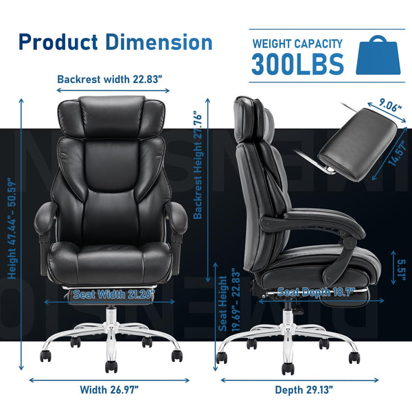 High-Back Ergonomic Office Chair with Footrest & Lumbar Support