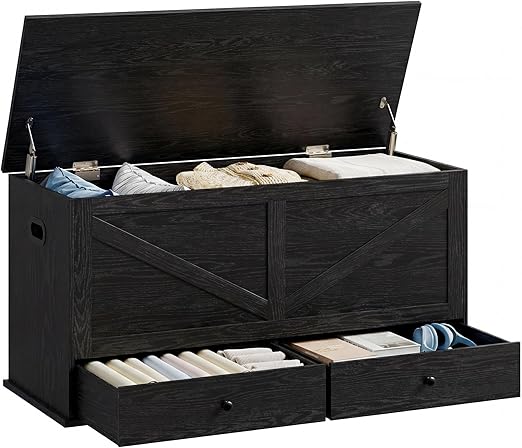 Farmhouse Storage Bench with 2 Fabric Drawers