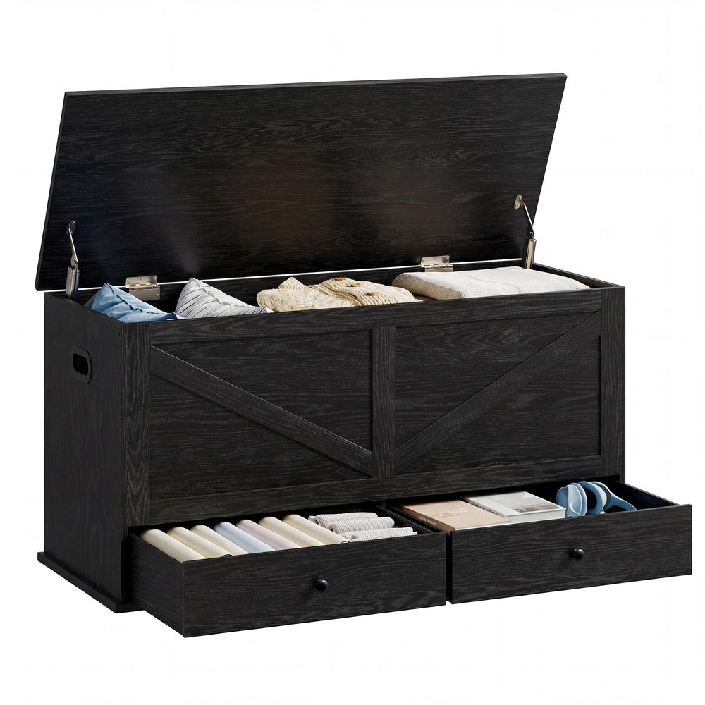 Farmhouse Storage Bench with 2 Fabric Drawers