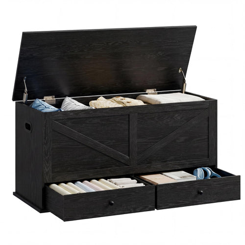 Farmhouse Storage Bench with 2 Fabric Drawers