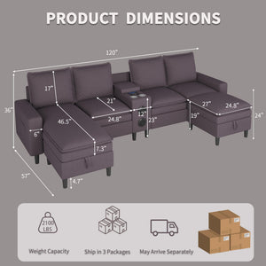 L-Shaped Sectional Sofa with Bluetooth Speaker, LED Lights & Charging Station