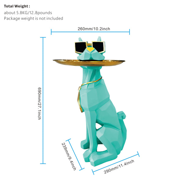 Dog Sculpture Side Table with Stainless Steel Tray